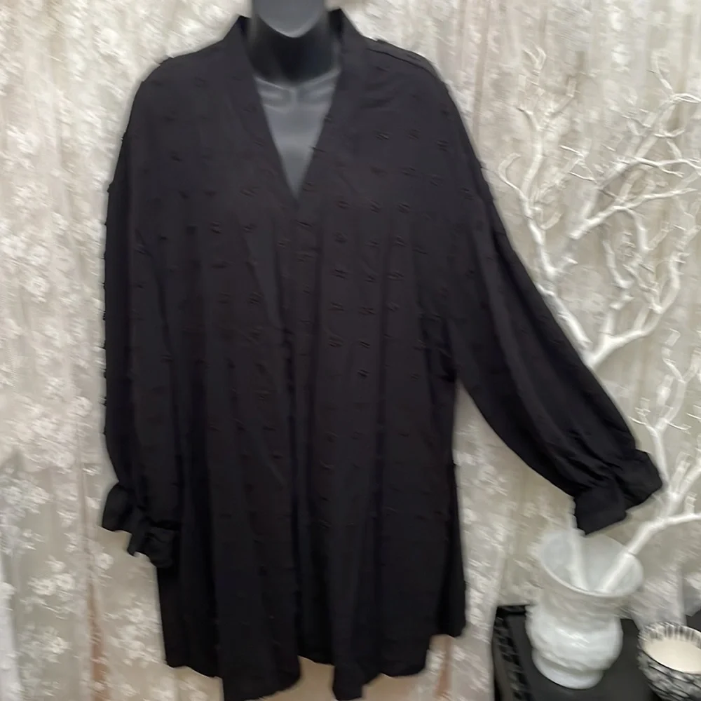 Deep Black Sheer Swiss Dot Kimono Cardigan Blouse - Picture 6 of 9